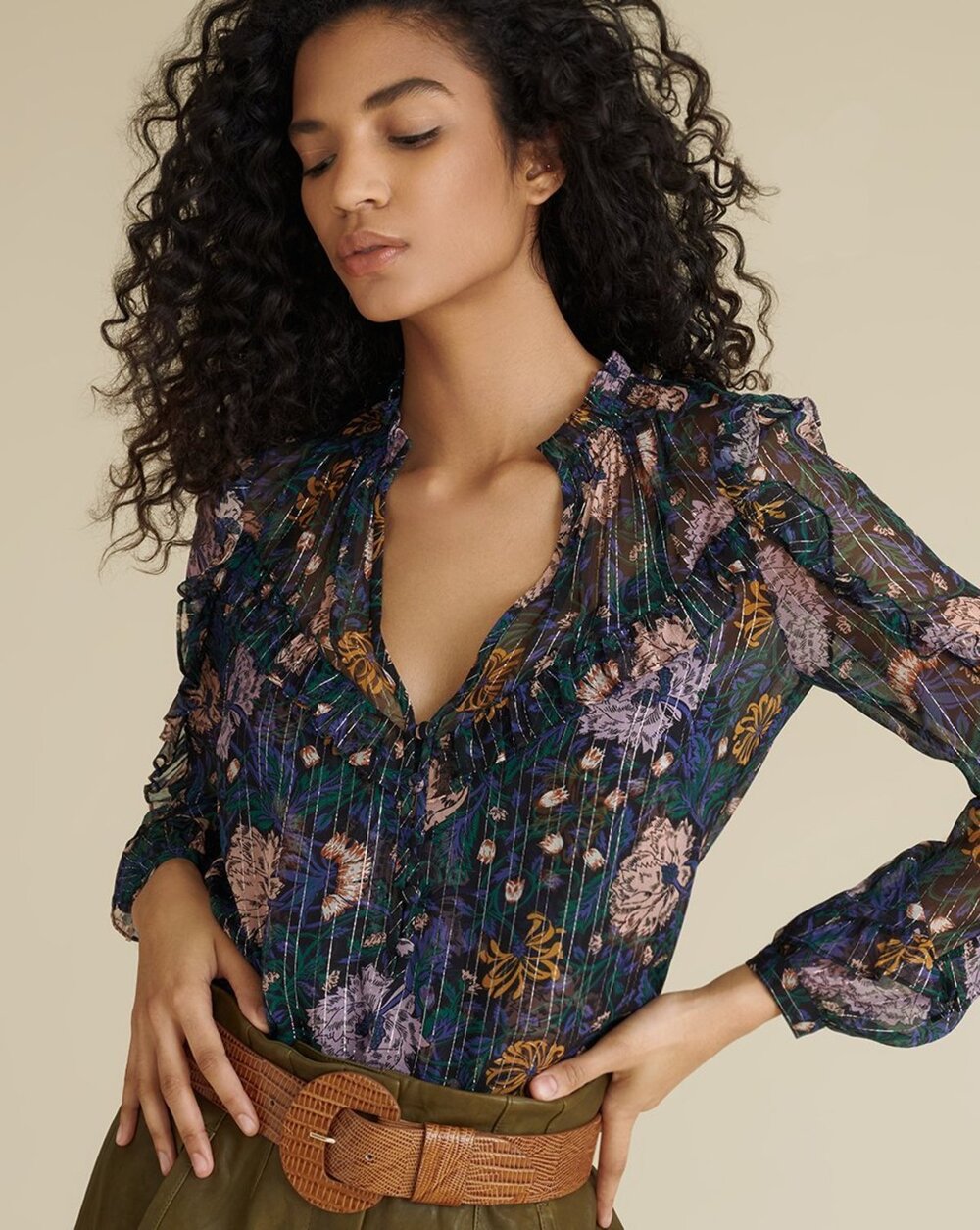 Veronica Beard abra silk floral metallic blouse